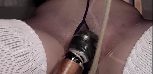  Tiny tits blonde gets hogtie suspension